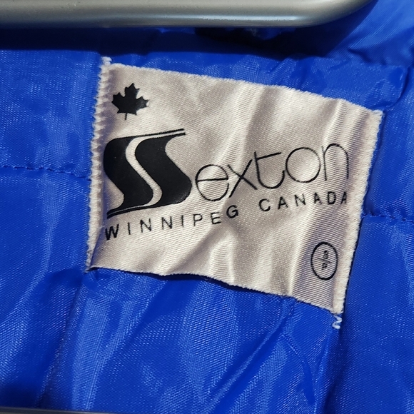 Vintage BLUE puffer Style Canadian JACKET With Hood Track Style - Picture 4 of 6